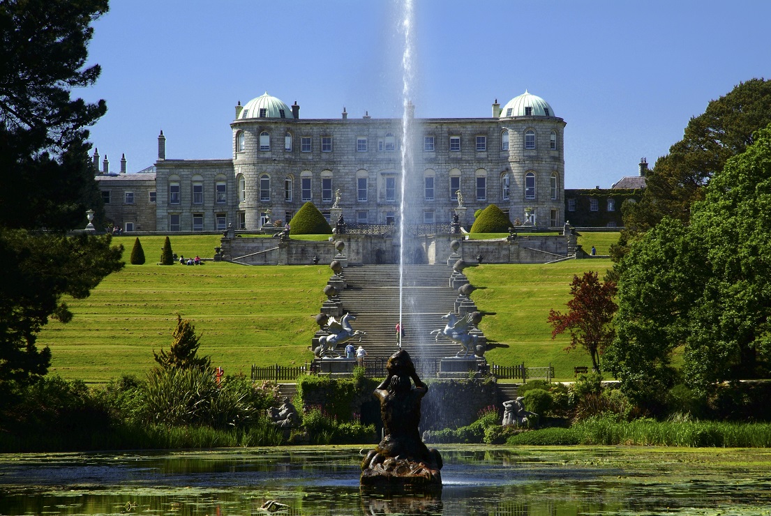 Triton Lake, centerpiece of the 47-acre landscaped gardens at Powerscourt Estate, House & Gardens.
